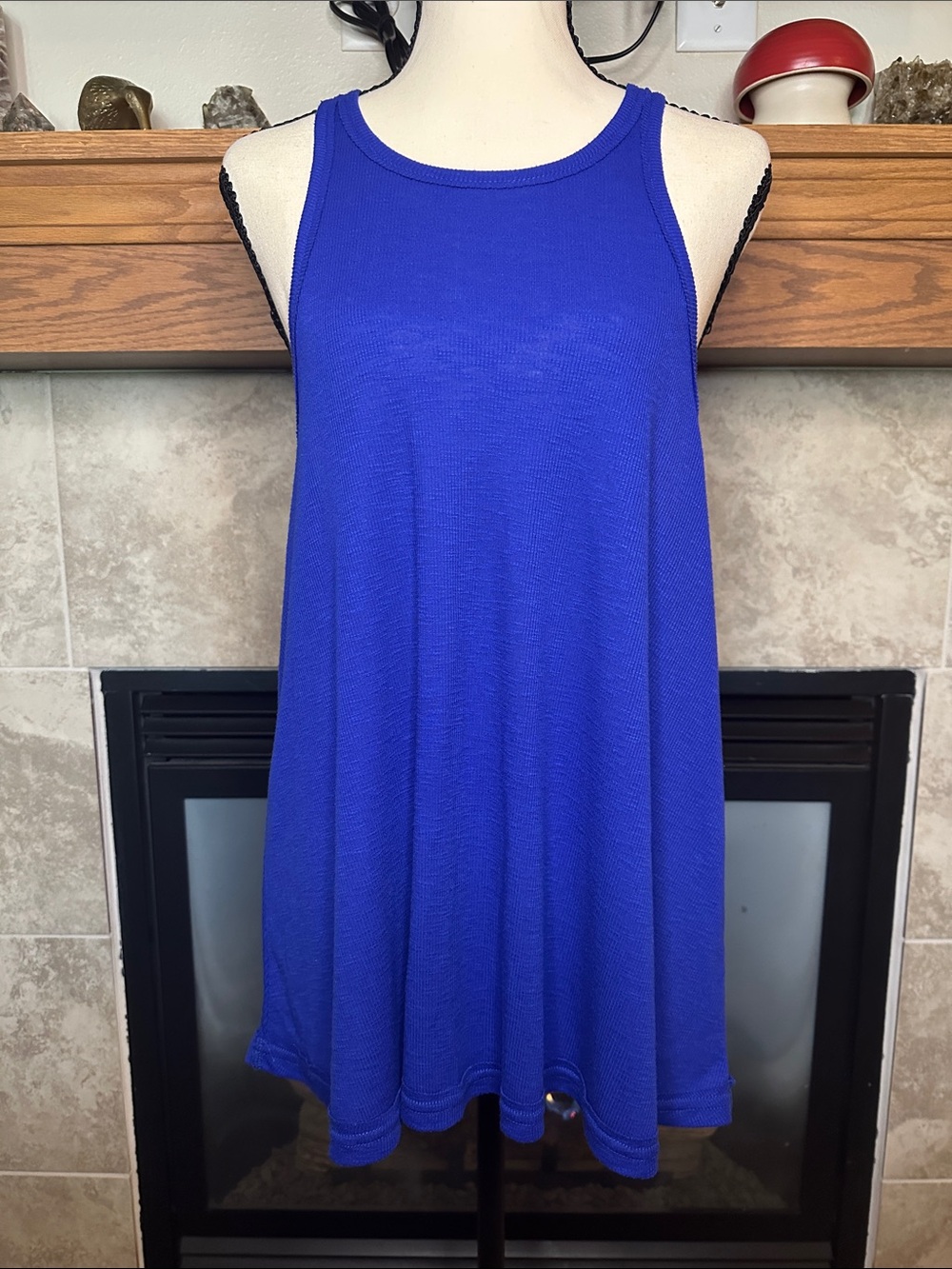 Free People L Cobalt Blue Longline Tank Top Sleeveless Flowy Knit